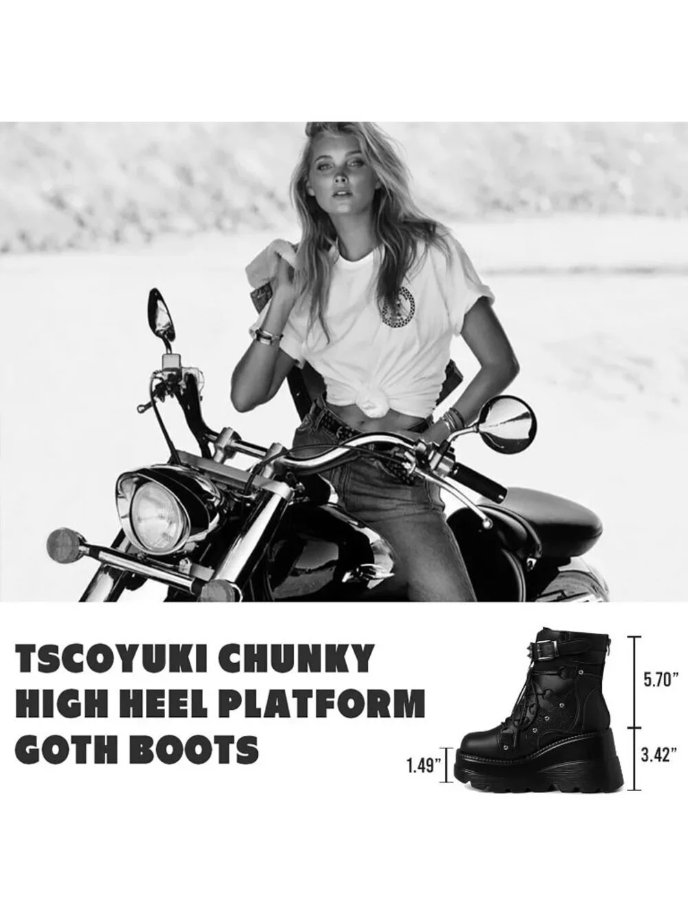 Women's Black Polyurethane Platform Chunky Stylish Lace Up Round Toe Ankle Boots